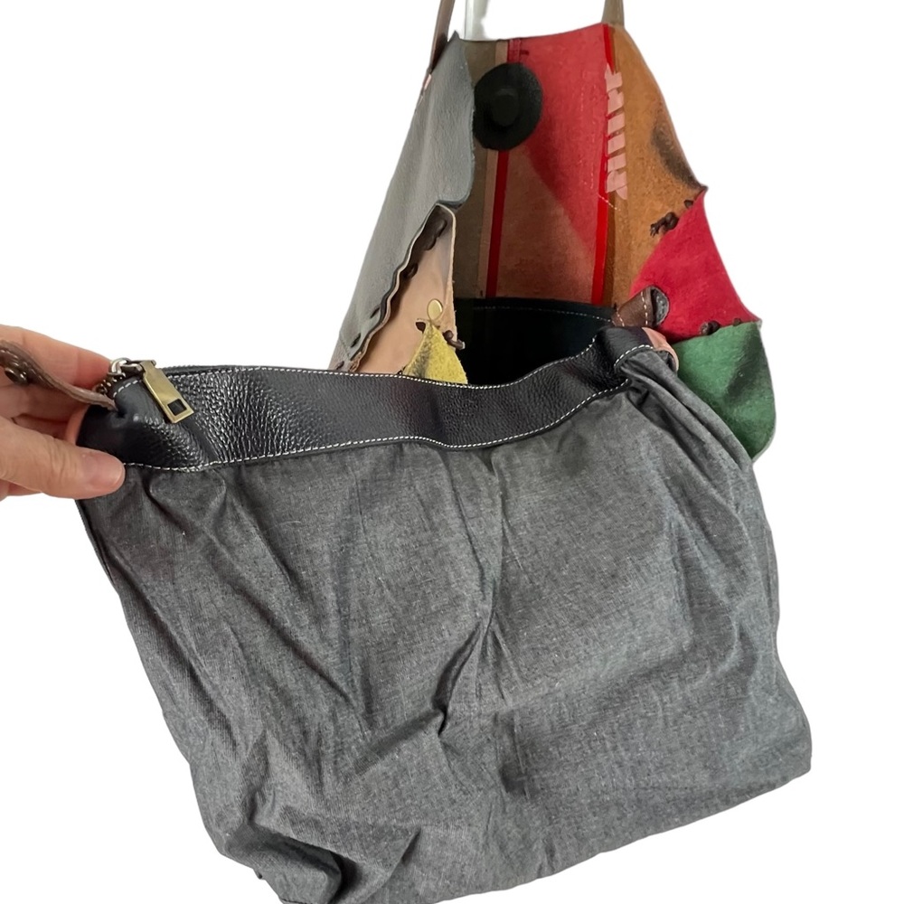 Colorblocked Patchwork Colorful Leather Handbag - Picture 13 of 14